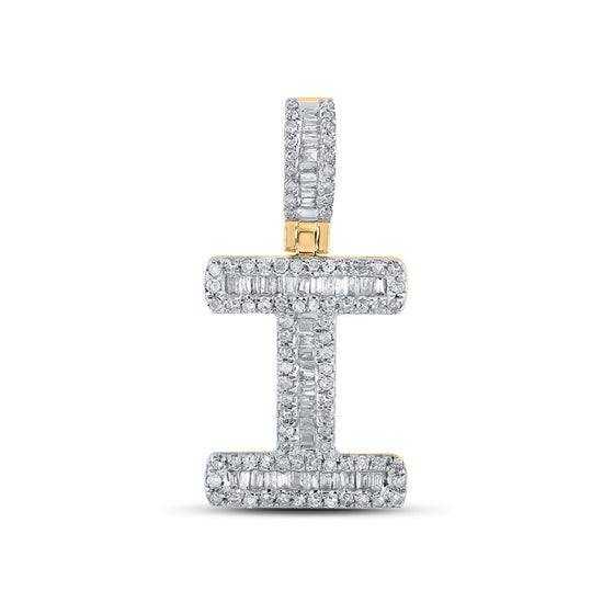 10k Yellow Gold Mens Baguette Diamond I Initial Letter Pendant 3/8 Cttw