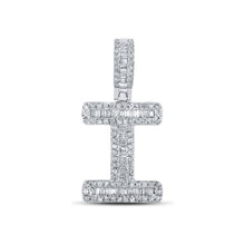  10k White Gold Mens Baguette Diamond I Initial Letter Pendant 3/8 Cttw