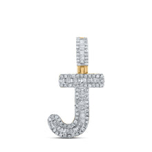  10k Yellow Gold Mens Baguette Diamond J Initial Letter Pendant 3/8 Cttw