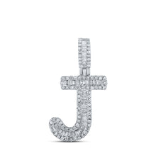  10k White Gold Mens Baguette Diamond J Initial Letter Pendant 3/8 Cttw