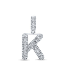  10k White Gold Mens Baguette Diamond K Initial Letter Pendant 3/8 Cttw