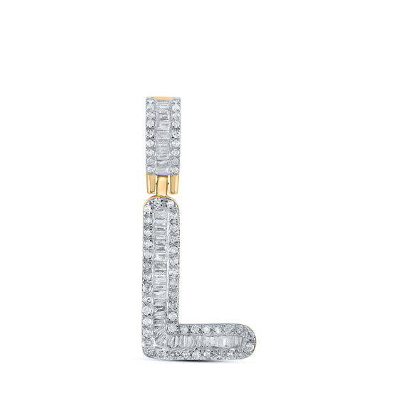 10k Yellow Gold Mens Baguette Diamond L Initial Letter Pendant 1/3 Cttw