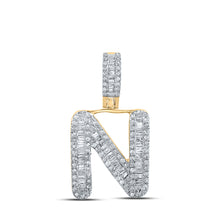  10k Yellow Gold Mens Baguette Diamond N Initial Letter Pendant 1/2 Cttw