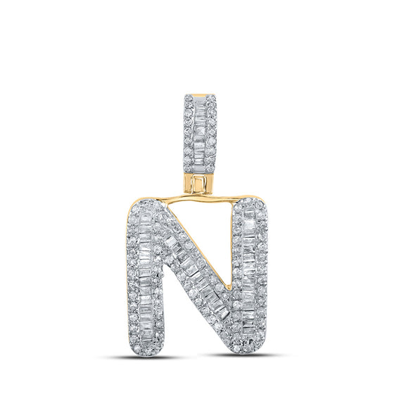10k Yellow Gold Mens Baguette Diamond N Initial Letter Pendant 1/2 Cttw