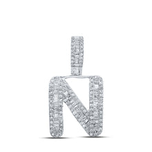  10k White Gold Mens Baguette Diamond N Initial Letter Pendant 1/2 Cttw