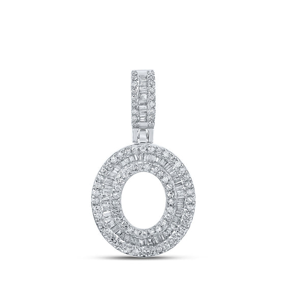 10k White Gold Mens Baguette Diamond O Initial Letter Pendant 1/2 Cttw