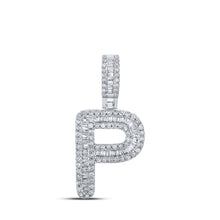  10k White Gold Mens Baguette Diamond P Initial Letter Pendant 3/8 Cttw