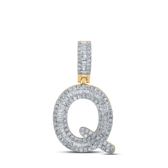 10k Yellow Gold Mens Baguette Diamond Q Initial Letter Pendant 1/2 Cttw