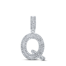 10k White Gold Mens Baguette Diamond Q Initial Letter Pendant 1/2 Cttw