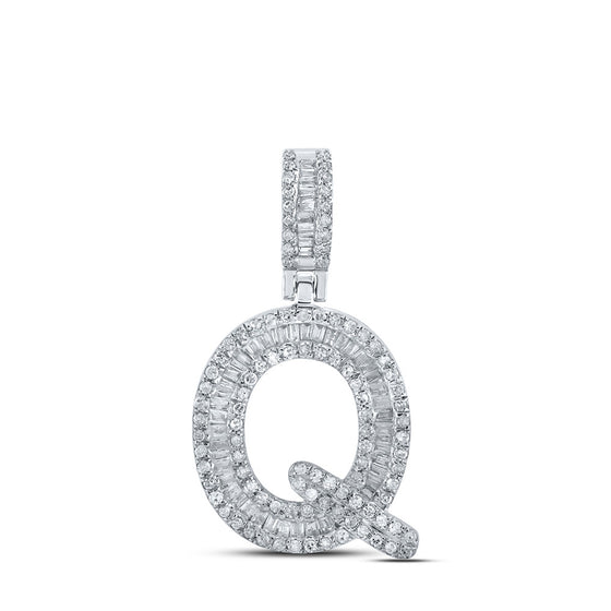10k White Gold Mens Baguette Diamond Q Initial Letter Pendant 1/2 Cttw