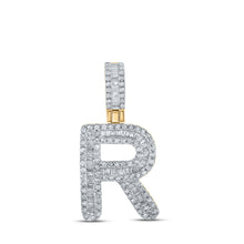 10k Yellow Gold Mens Baguette Diamond R Initial Letter Pendant 1/2 Cttw