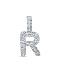  10k White Gold Mens Baguette Diamond R Initial Letter Pendant 1/2 Cttw
