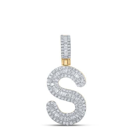 10k Yellow Gold Mens Baguette Diamond S Initial Letter Pendant 1/2 Cttw