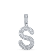  10k White Gold Mens Baguette Diamond S Initial Letter Pendant 1/2 Cttw