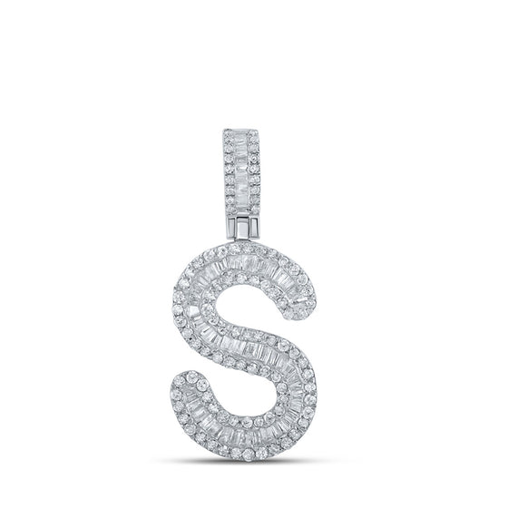 10k White Gold Mens Baguette Diamond S Initial Letter Pendant 1/2 Cttw