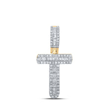  10k Yellow Gold Mens Baguette Diamond T Initial Letter Pendant 1/3 Cttw
