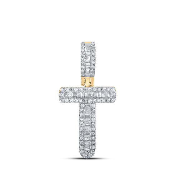 10k Yellow Gold Mens Baguette Diamond T Initial Letter Pendant 1/3 Cttw