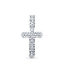  10k White Gold Mens Baguette Diamond T Initial Letter Pendant 1/3 Cttw