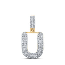  10k Yellow Gold Mens Baguette Diamond U Initial Letter Pendant 3/8 Cttw