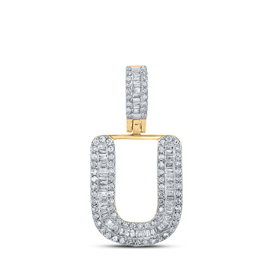 10k Yellow Gold Mens Baguette Diamond U Initial Letter Pendant 3/8 Cttw