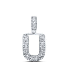 10k White Gold Mens Baguette Diamond U Initial Letter Pendant 3/8 Cttw