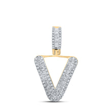  10k Yellow Gold Mens Baguette Diamond V Initial Letter Pendant 3/8 Cttw