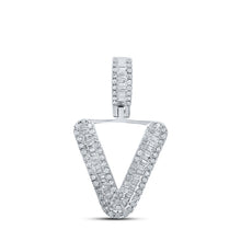  10k White Gold Mens Baguette Diamond V Initial Letter Charm Pendant 3/8 Cttw