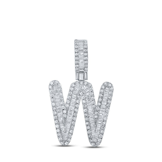 10k White Gold Mens Baguette Diamond W Initial Letter Pendant 5/8 Cttw