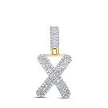  10k Yellow Gold Mens Baguette Diamond X Initial Letter Pendant 3/8 Cttw