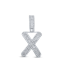  10k White Gold Mens Baguette Diamond X Initial Letter Pendant 3/8 Cttw