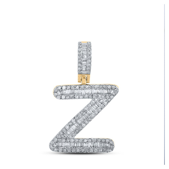 10k Yellow Gold Mens Baguette Diamond Z Initial Letter Pendant 1/2 Cttw