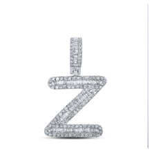  10k White Gold Mens Baguette Diamond Z Initial Letter Pendant 1/2 Cttw