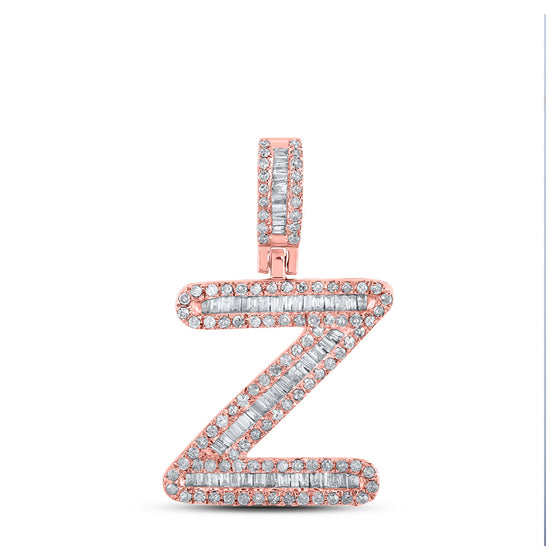10k Rose Gold Mens Baguette Diamond Z Initial Letter Pendant 1/2 Cttw