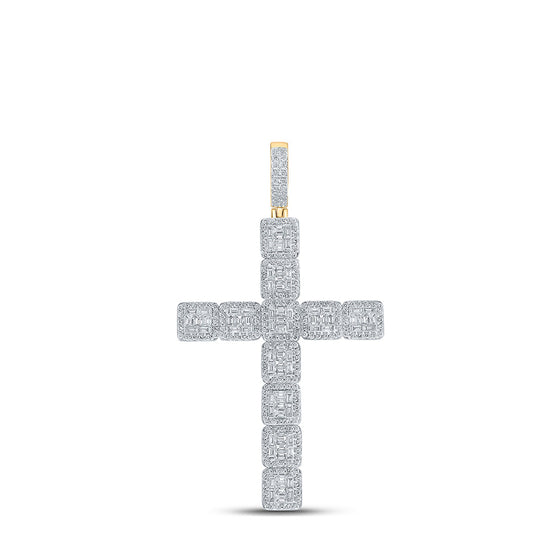 10k Yellow Gold Mens Round Diamond Cross Charm Pendant 4-5/8 Cttw