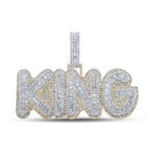  10k Two-tone Gold Mens Baguette Diamond King Charm Pendant 5-1/4 Cttw