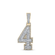  10k Two-tone Gold Mens Baguette Diamond Number 4 Charm Pendant 1-1/2 Cttw