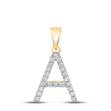  14k Yellow Gold Womens Round Diamond A Initial Letter Pendant 1/5 Cttw