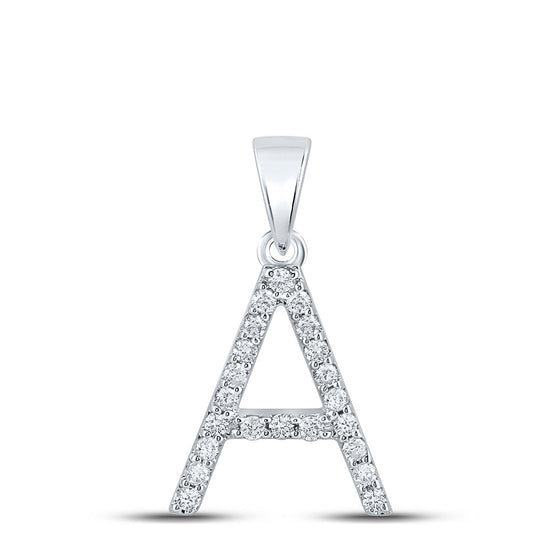 14k White Gold Womens Round Diamond A Initial Letter Pendant 1/5 Cttw