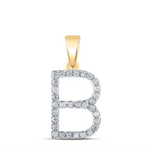 14k Yellow Gold Womens Round Diamond B Initial Letter Pendant 1/4 Cttw