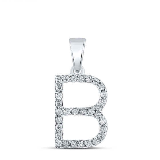 14k White Gold Womens Round Diamond B Initial Letter Pendant 1/4 Cttw