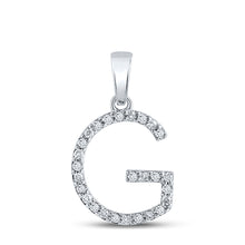  14k White Gold Womens Round Diamond G Initial Letter Pendant 1/5 Cttw