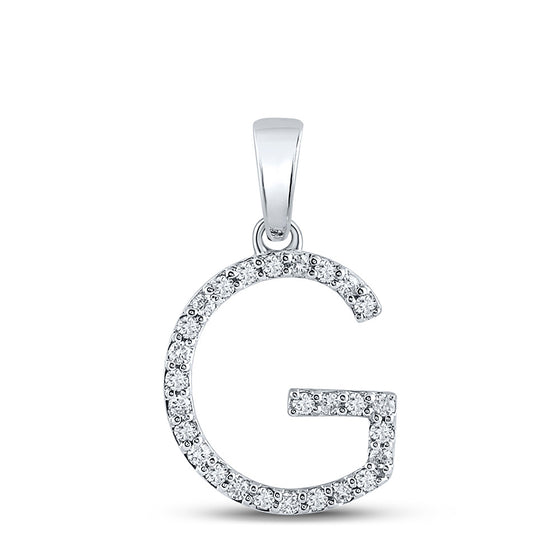 14k White Gold Womens Round Diamond G Initial Letter Pendant 1/5 Cttw