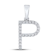  14k White Gold Womens Round Diamond P Initial Letter Pendant 1/6 Cttw