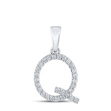  14k White Gold Womens Round Diamond Q Initial Letter Pendant 1/5 Cttw
