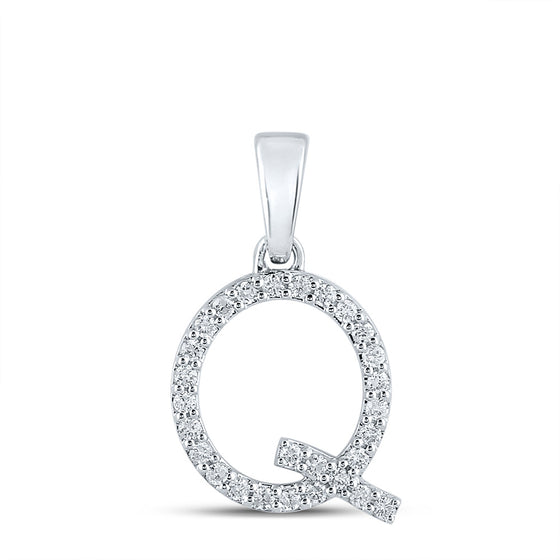 14k White Gold Womens Round Diamond Q Initial Letter Pendant 1/5 Cttw