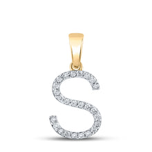  14k Yellow Gold Womens Round Diamond S Initial Letter Pendant 1/5 Cttw