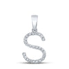 14k White Gold Womens Round Diamond S Initial Letter Pendant 1/5 Cttw