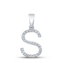  14k White Gold Womens Round Diamond S Initial Letter Pendant 1/5 Cttw