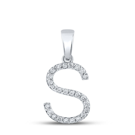 14k White Gold Womens Round Diamond S Initial Letter Pendant 1/5 Cttw