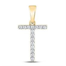  14k Yellow Gold Womens Round Diamond T Initial Letter Pendant 1/8 Cttw